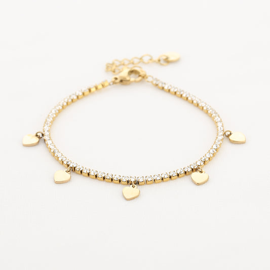 Strass armband met hartjes goud