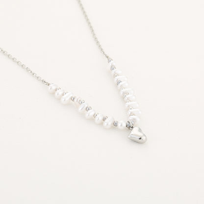 Parels en hartje ketting zilver