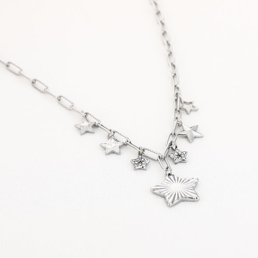 Sterren bedels ketting zilver