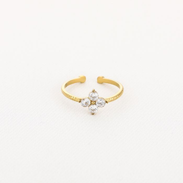 Zirkonia steentjes klaver ring goud