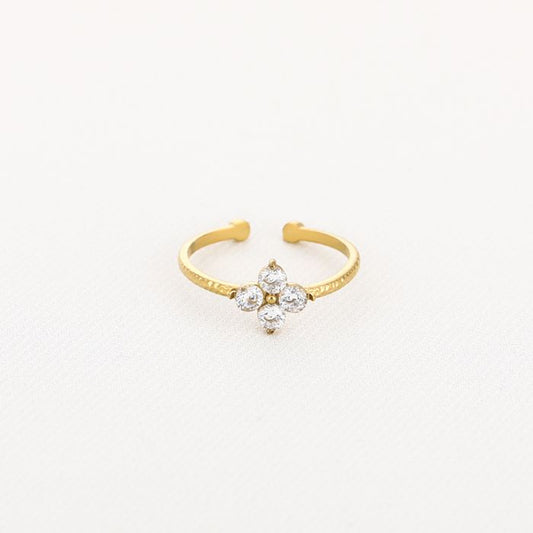 Zirkonia steentjes klaver ring goud