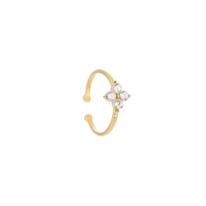 Zirkonia steentjes klaver ring goud