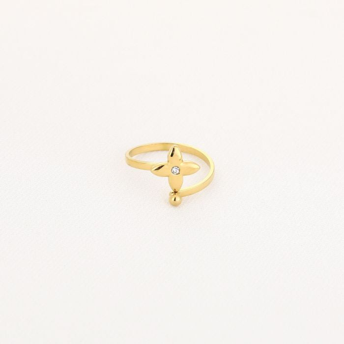 Klaver vier met zirkonia steentje ring goud