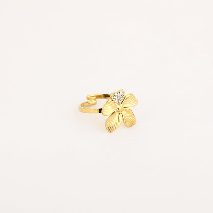 Bloem met steentjes ring goud