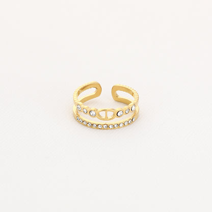 Dubbele ring met steentjes goud