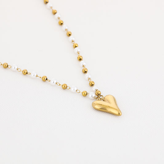 Parel en kralen met hart bedel ketting goud