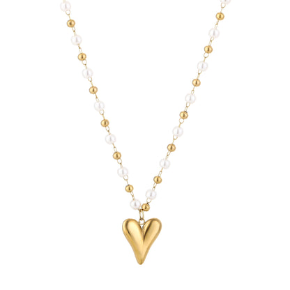 Parel en kralen met hart bedel ketting goud