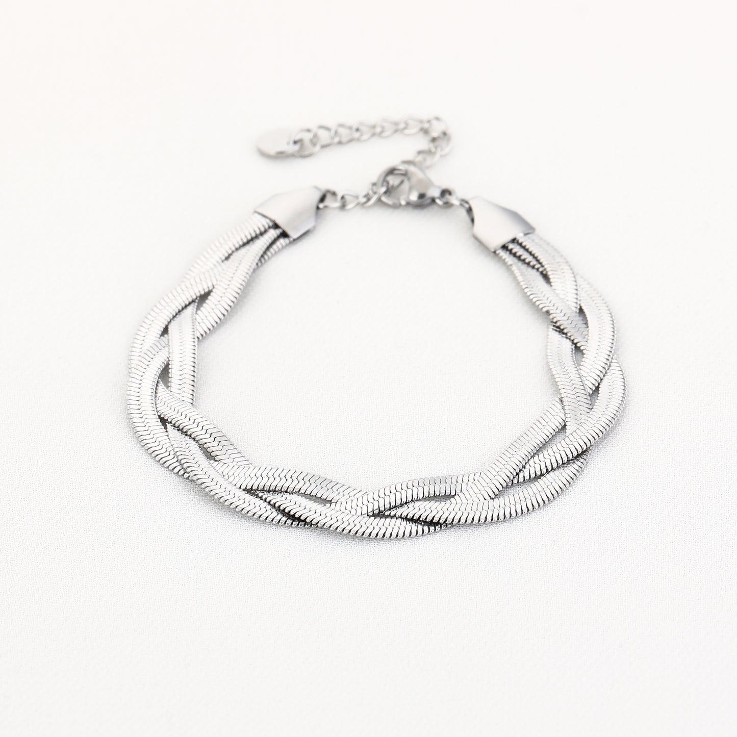 Flat snake gevlochten armband zilver
