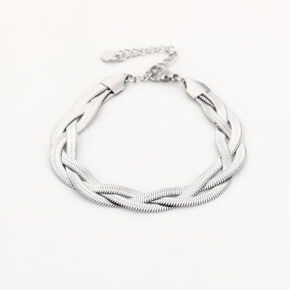 Flat snake gevlochten armband zilver