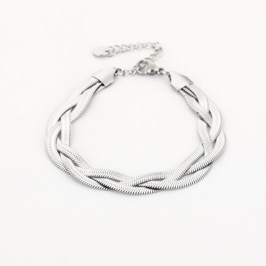 Flat snake gevlochten armband zilver
