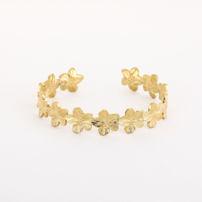 Bloemetjes bangle armband goud