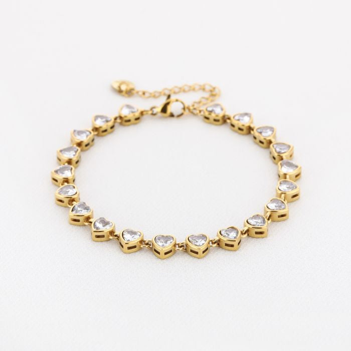 Hartjes zirkonia steentjes armband goud