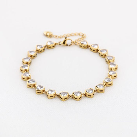 Hartjes zirkonia steentjes armband goud
