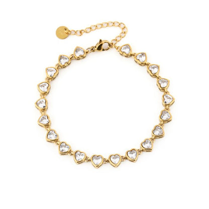 Hartjes zirkonia steentjes armband goud