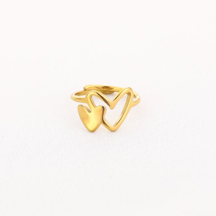 Twee hartjes ring goud
