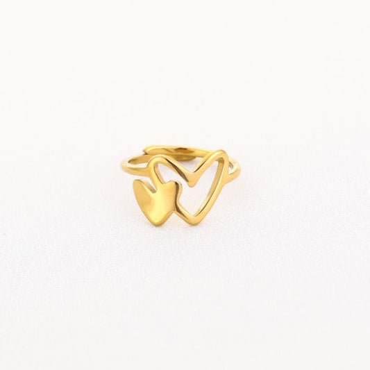 Twee hartjes ring goud