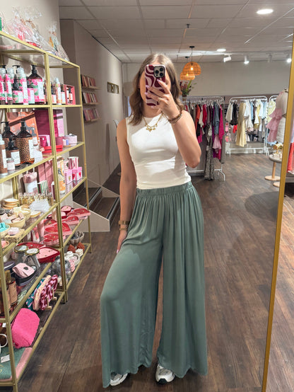 Khaki groene flowy pantalon voor dames 