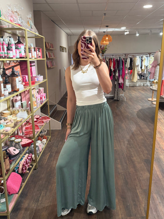 Khaki groene flowy pantalon voor dames 
