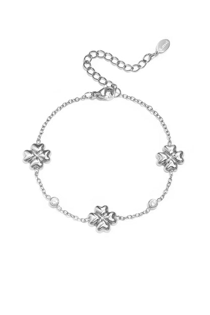 Klaver met afwisselende steentjes armband zilver