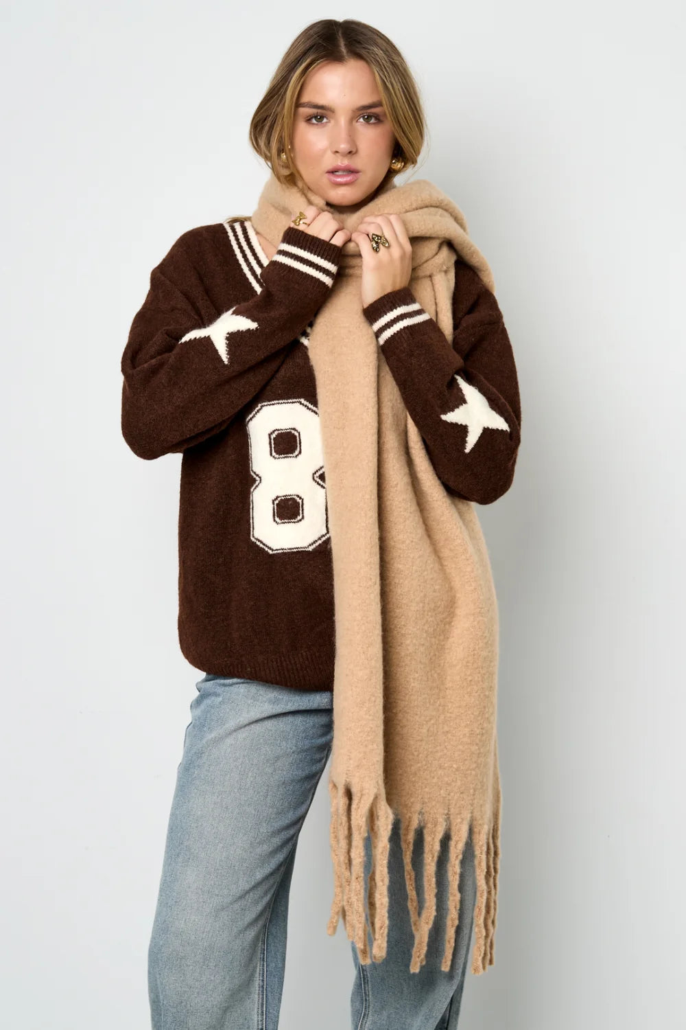 Kleurrijke wintersjaal khaki