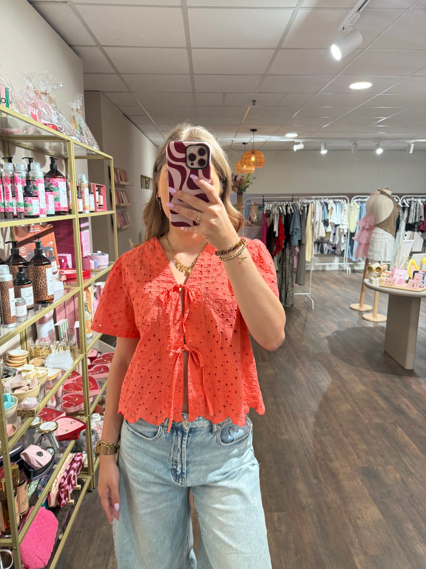 Romantische blouse in koraal 