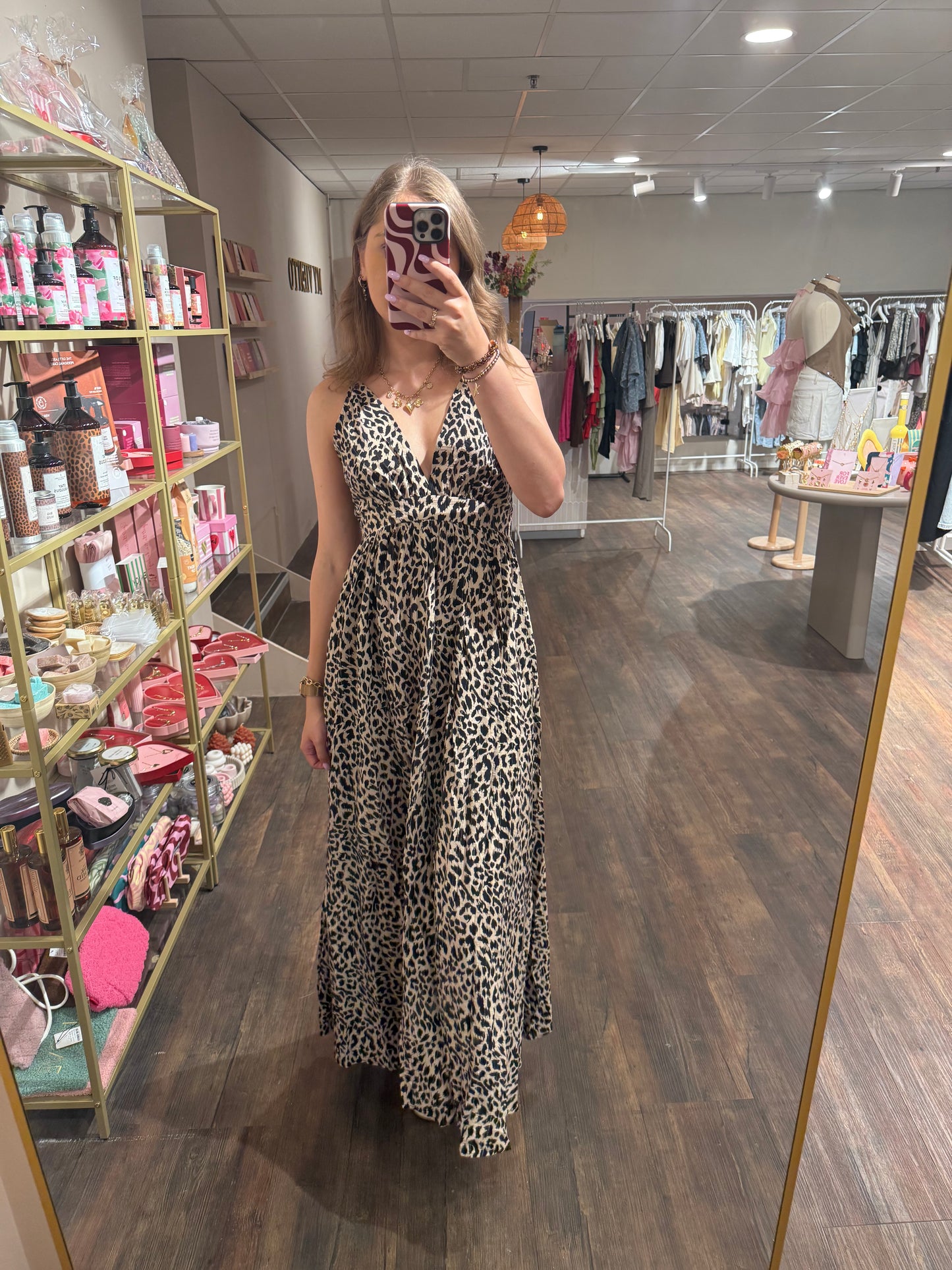 Trendy maxi jurk met leopard dessin 