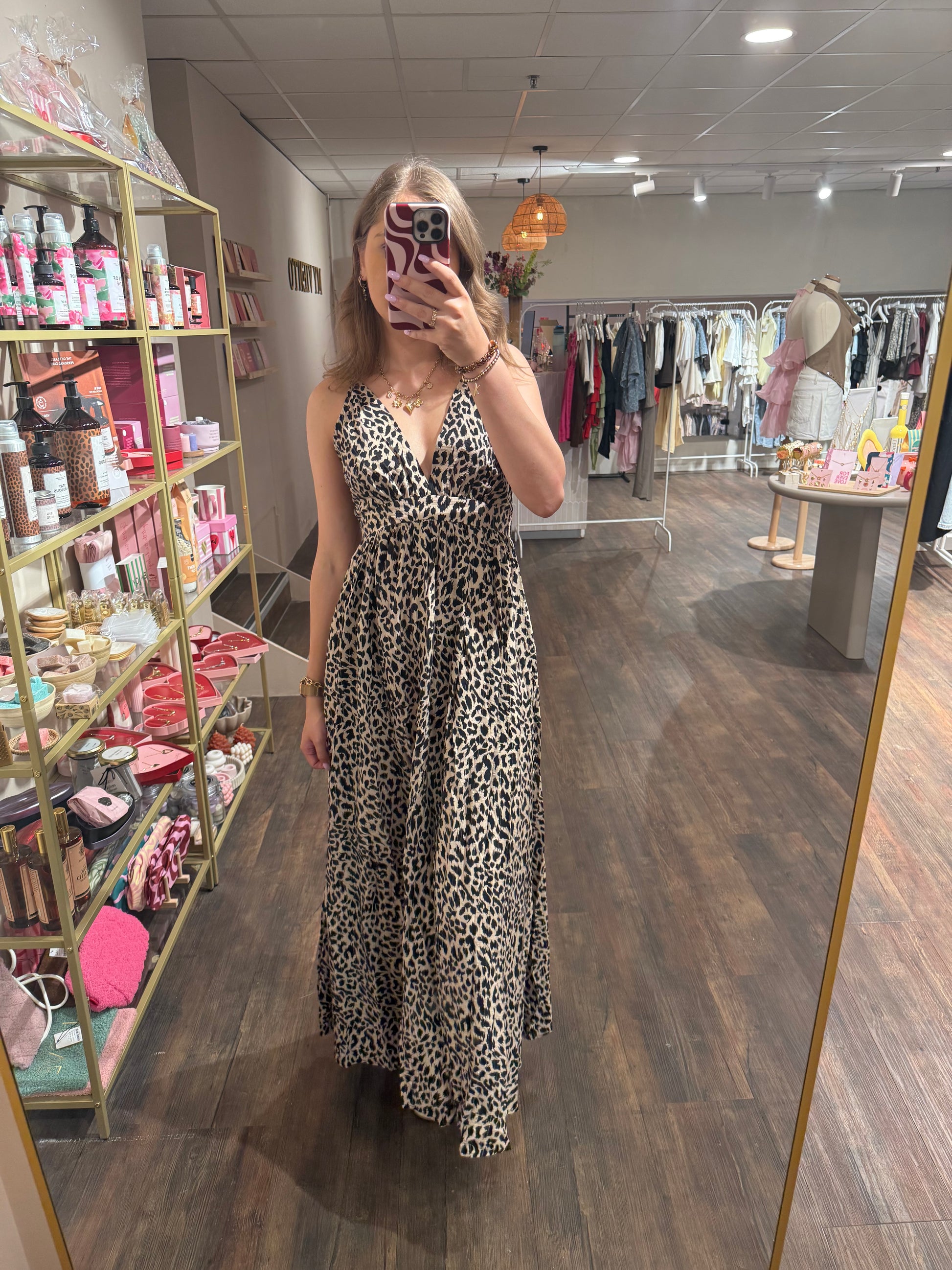 Trendy maxi jurk met leopard dessin 