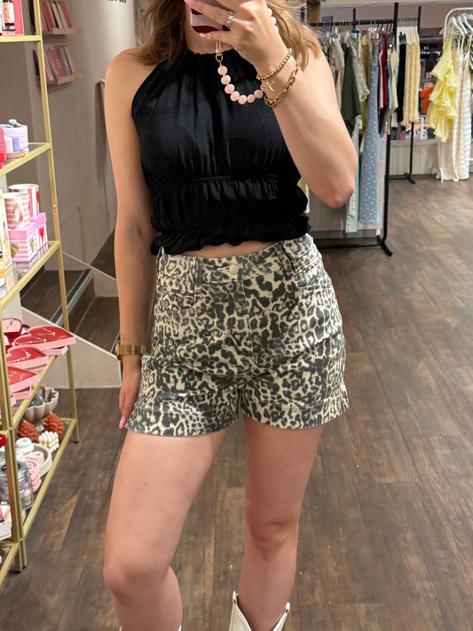 Leopard denim shorts voor dames met comfortabele lengte