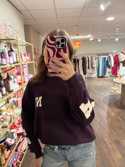 Magenta New York trui met opdruk op voor- en achterkant.  