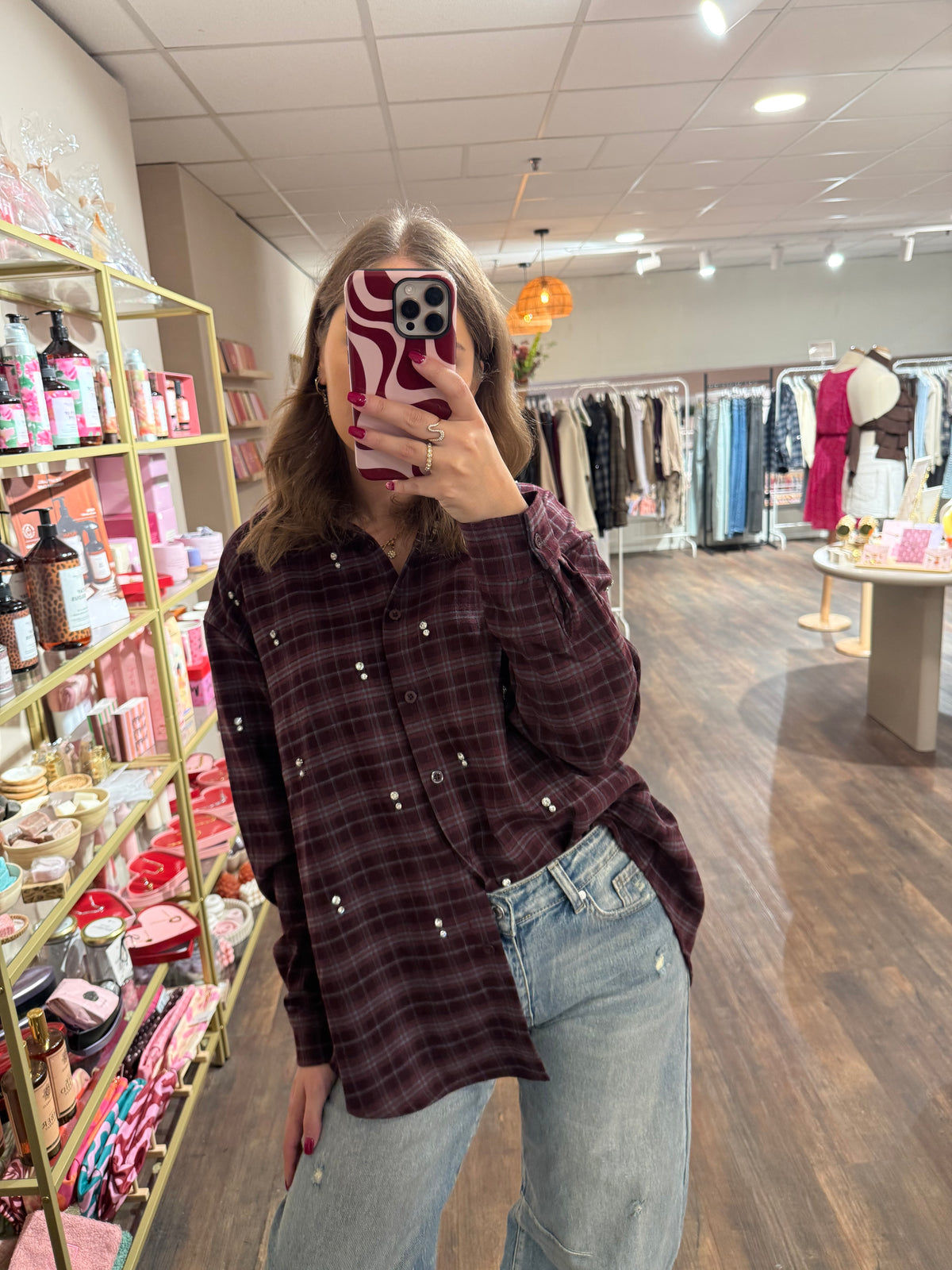 Nikkie bordeaux blouse met glitter.  