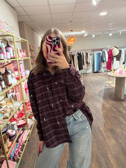 Nikkie bordeaux blouse met glitter.  