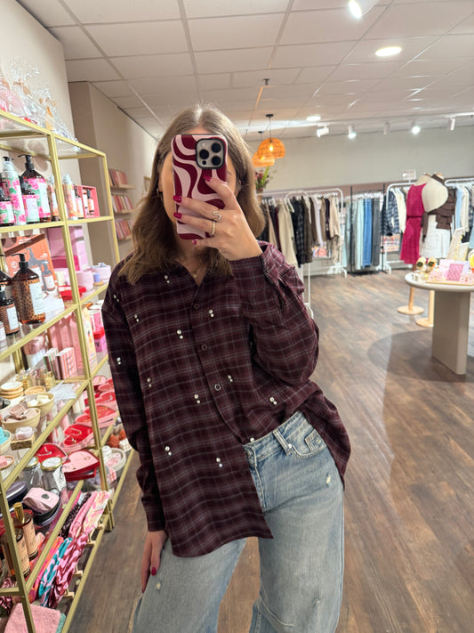 Nikkie bordeaux blouse met glitter.  