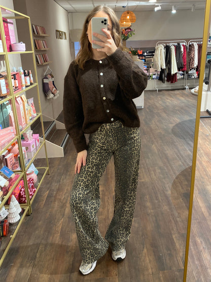 Dad fit jeans met panterprint, stijlvol en geschikt voor lange benen