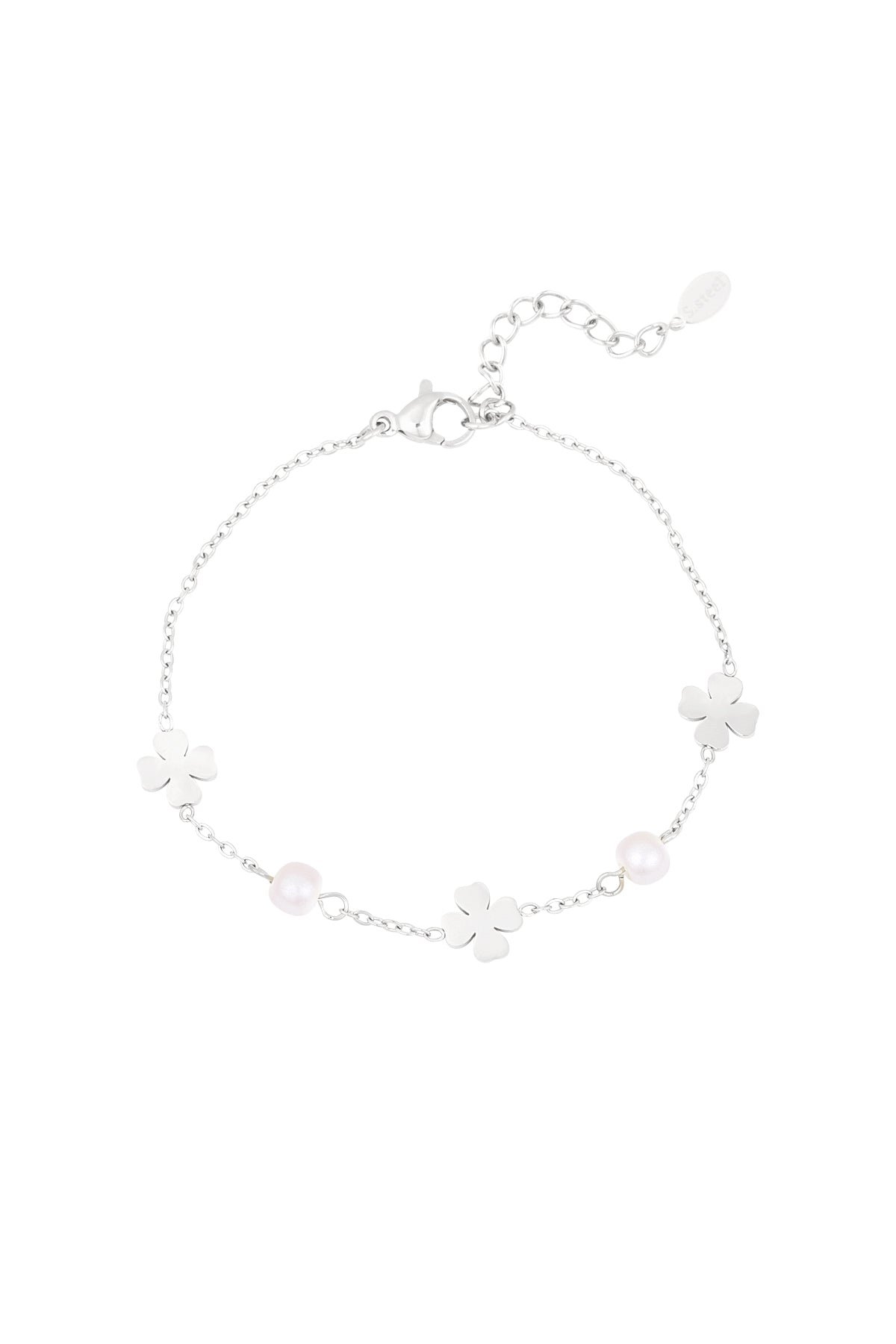 Parel en klaver armband zilver