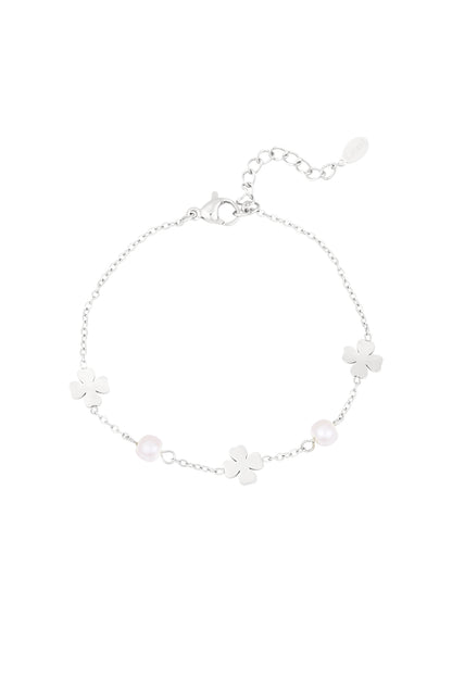 Parel en klaver armband zilver