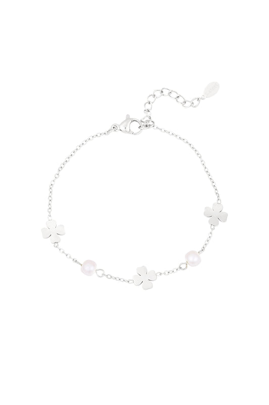 Parel en klaver armband zilver