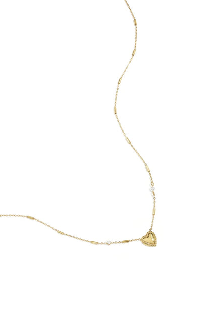 Parel en steentje met hartje ketting goud