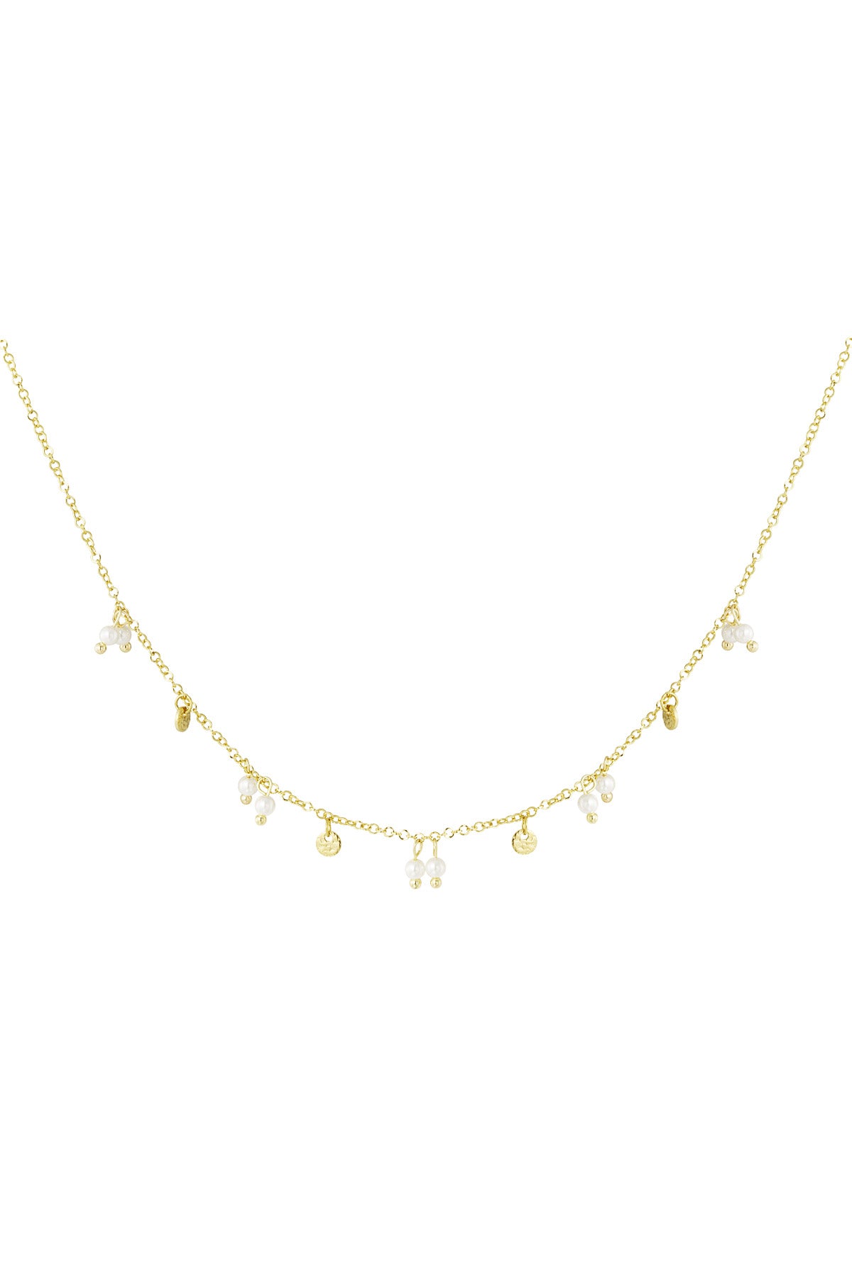 Parels en bedels ketting goud