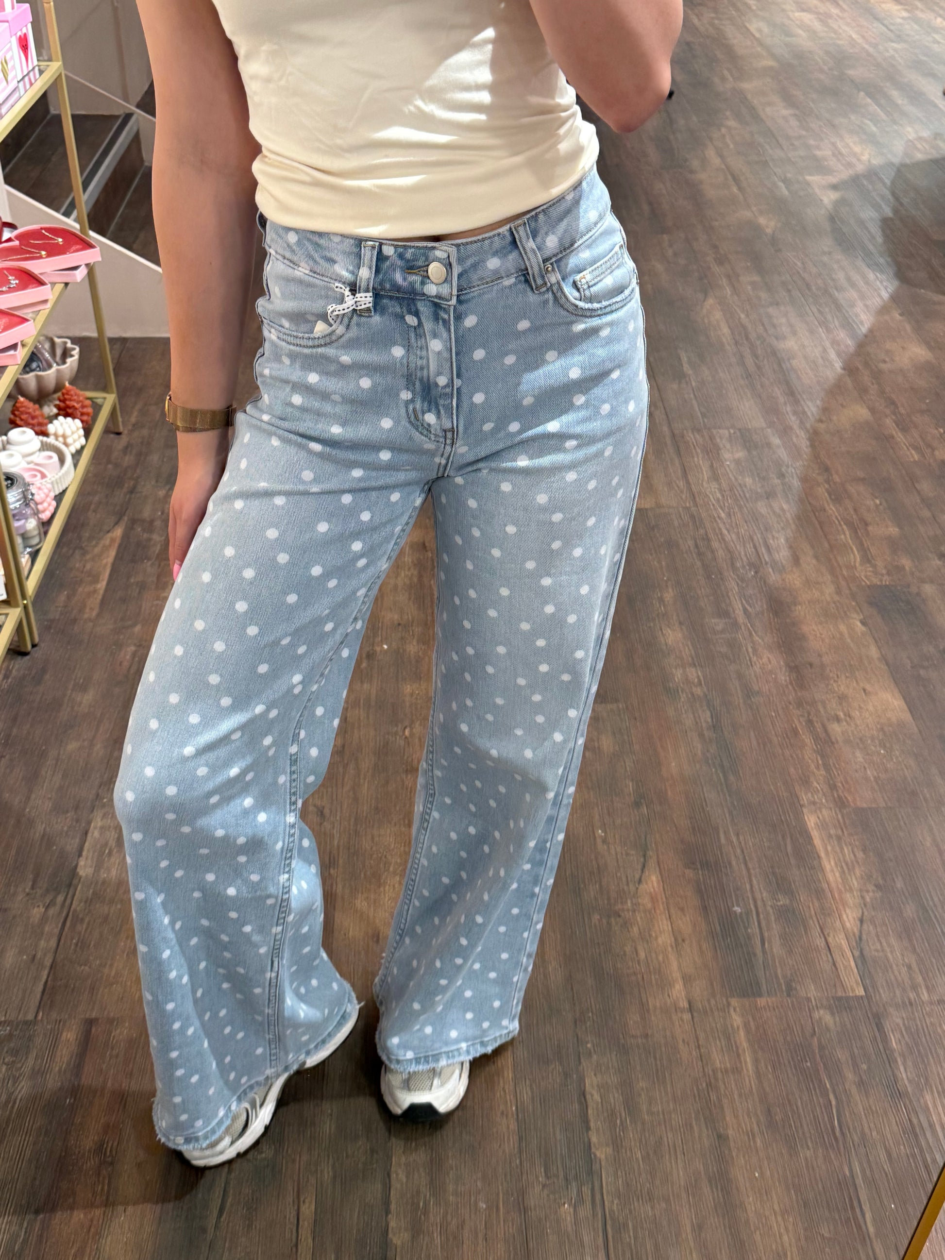Wide leg jeans met stippen van Queen Hearts