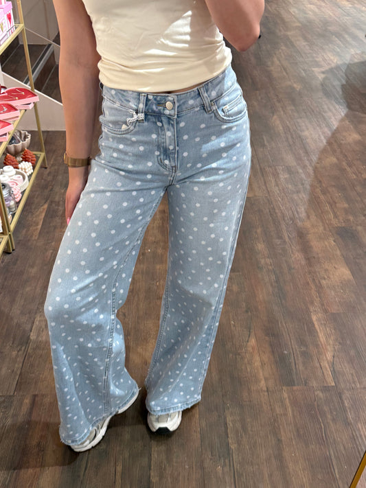 Wide leg jeans met stippen van Queen Hearts