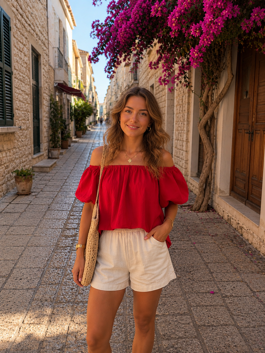 Rode off shoulder top voor dames