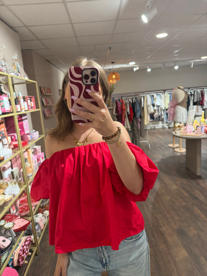 Off shoulder top in rode kleur 