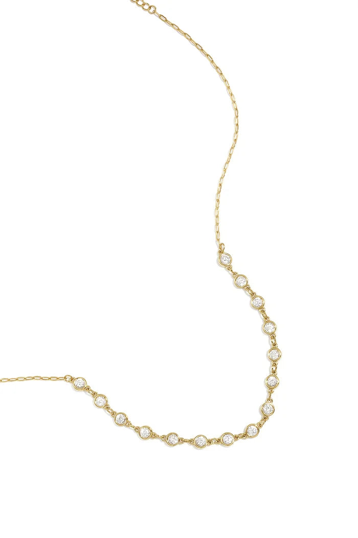 Ronde zirkonia steentjes ketting goud