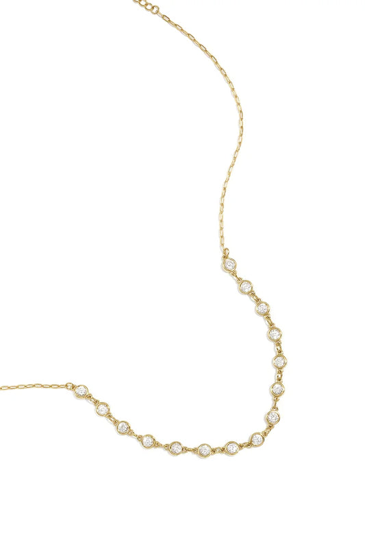 Ronde zirkonia steentjes ketting goud