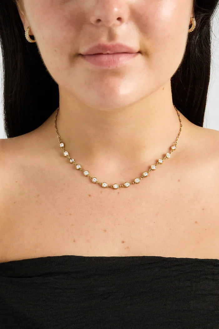 Ronde zirkonia steentjes ketting goud