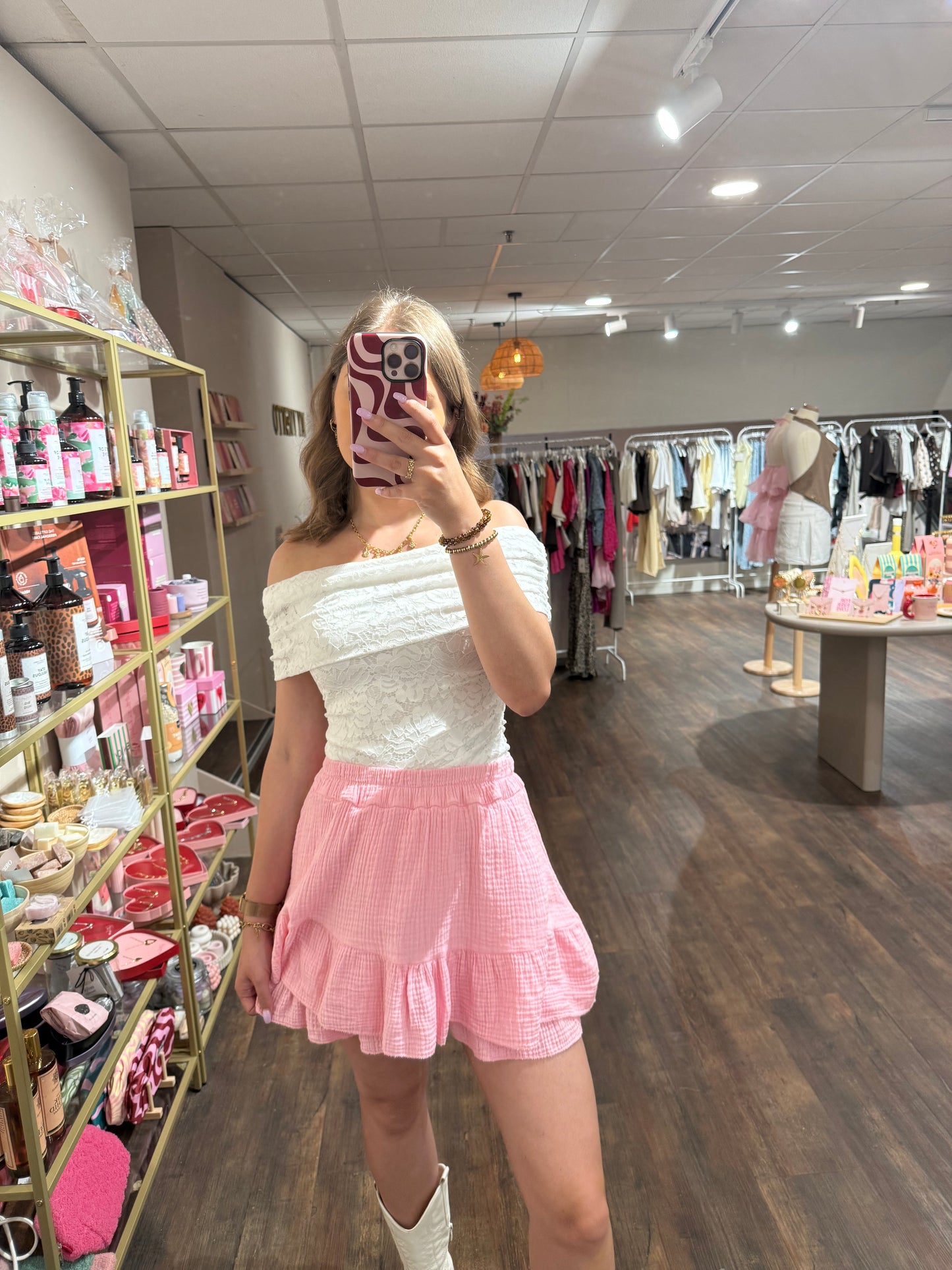 Roze mousseline skort voor dames 