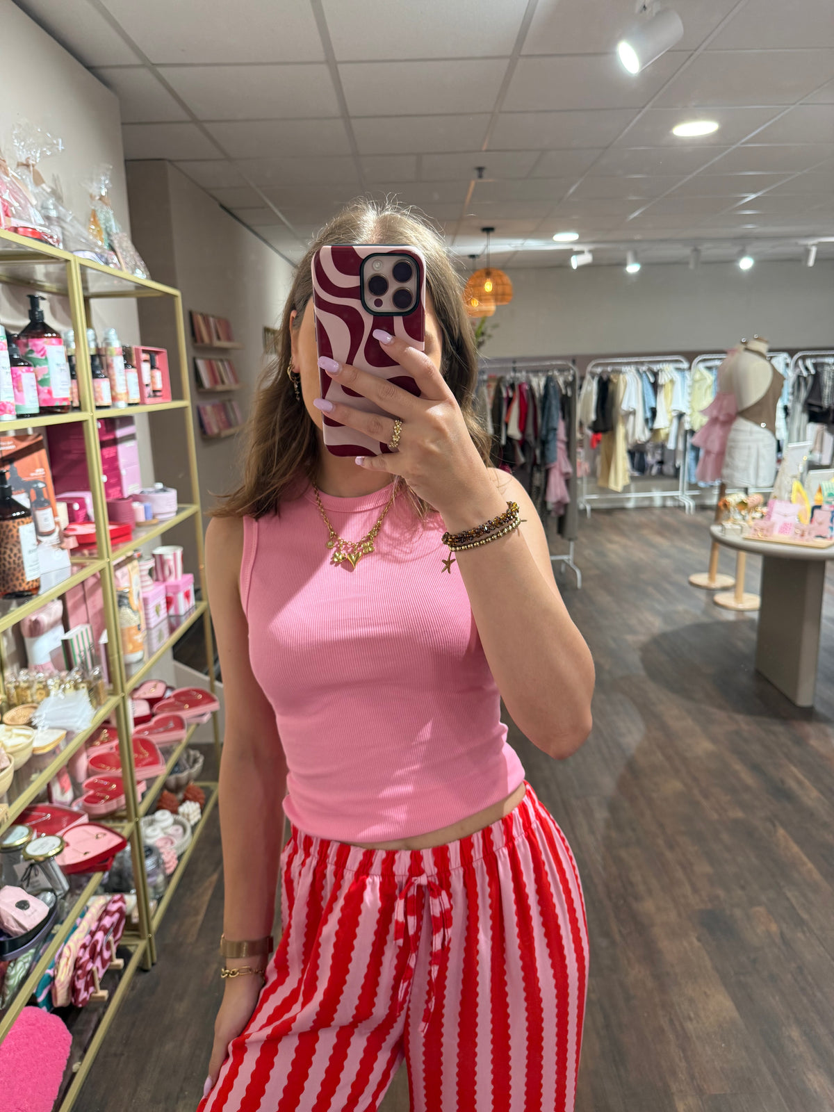 Roze rib tanktop voor dames 