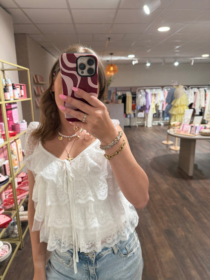 Witte Sanne top met kanten ruffle details