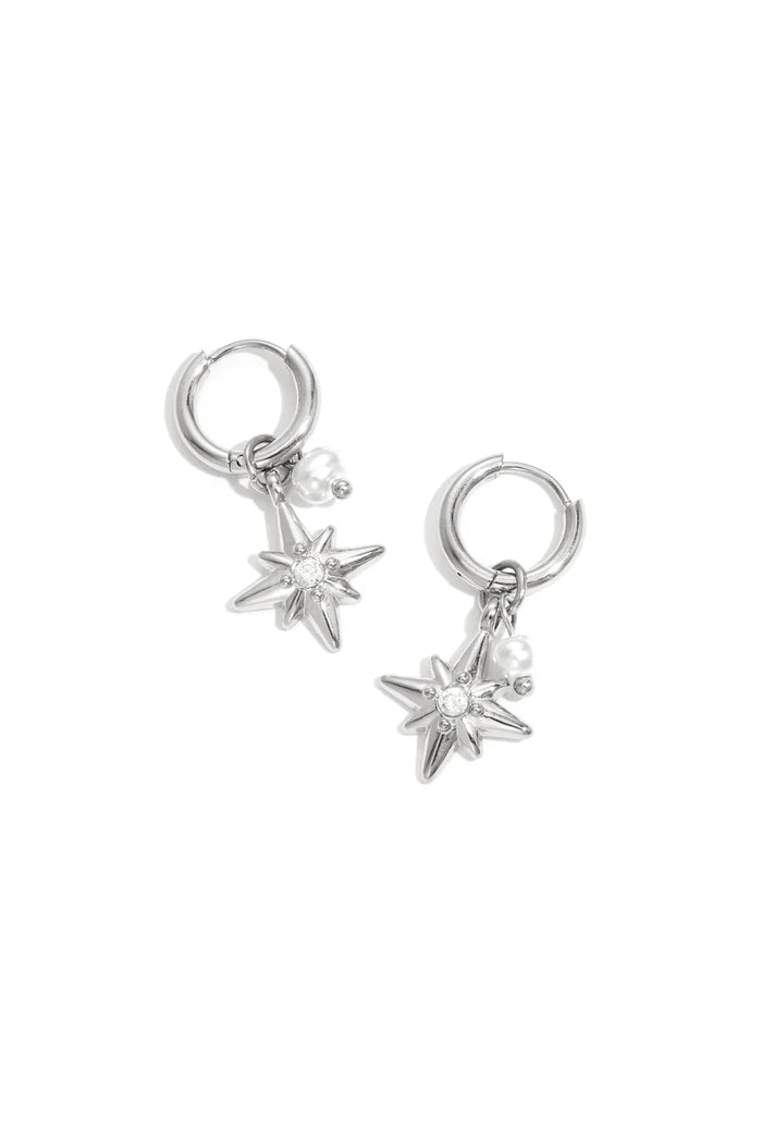 Ster en parelhanger oorbellen zilver