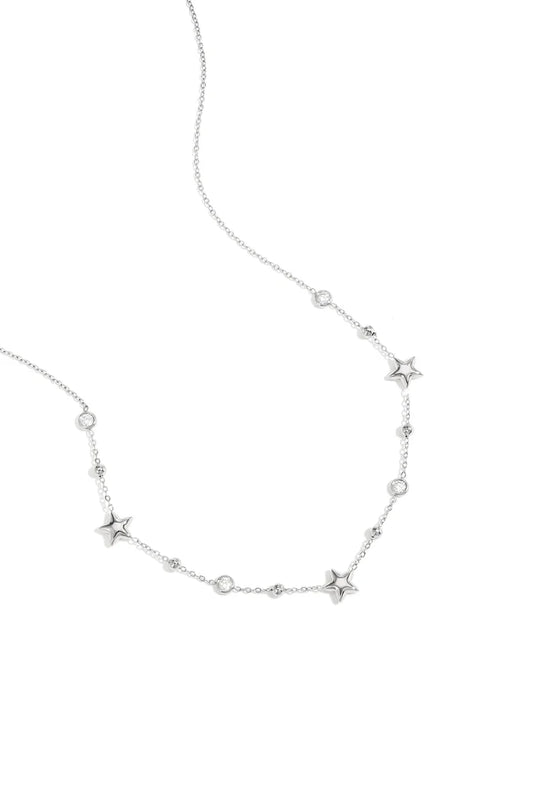 Sterren met steentjes ketting zilver